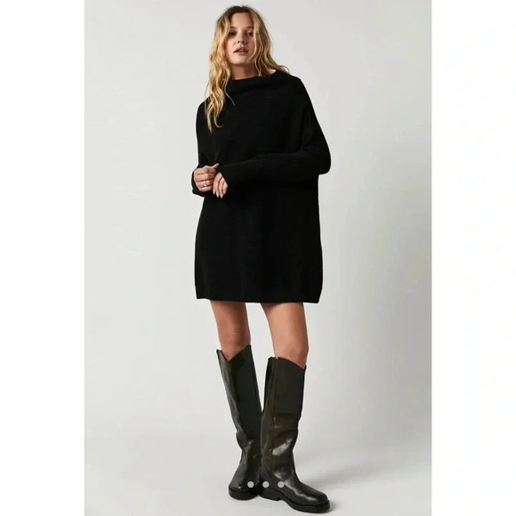 New Free People Ottoman Slouchy Tunic Sweater Oversized Ribbed Black Medium - Picture 9 of 9